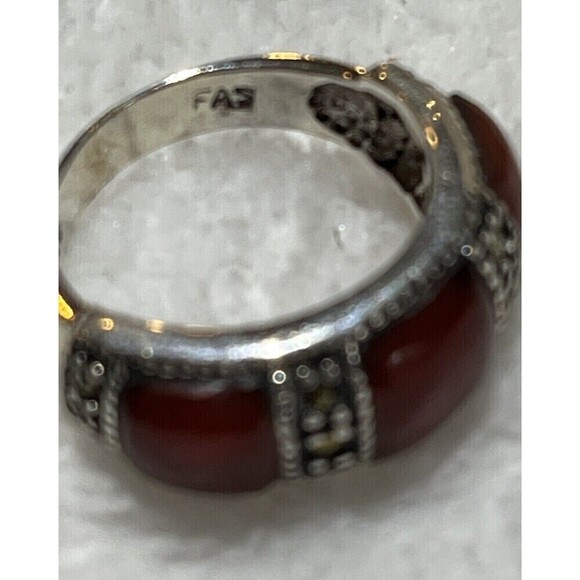 Designer Womens Carnelian Marcasite Sterling Silver Art Deco Style Ring Sz 6.75 - Picture 8 of 8